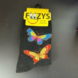 Foozys Black Socks with Colorful Butterflies NWT